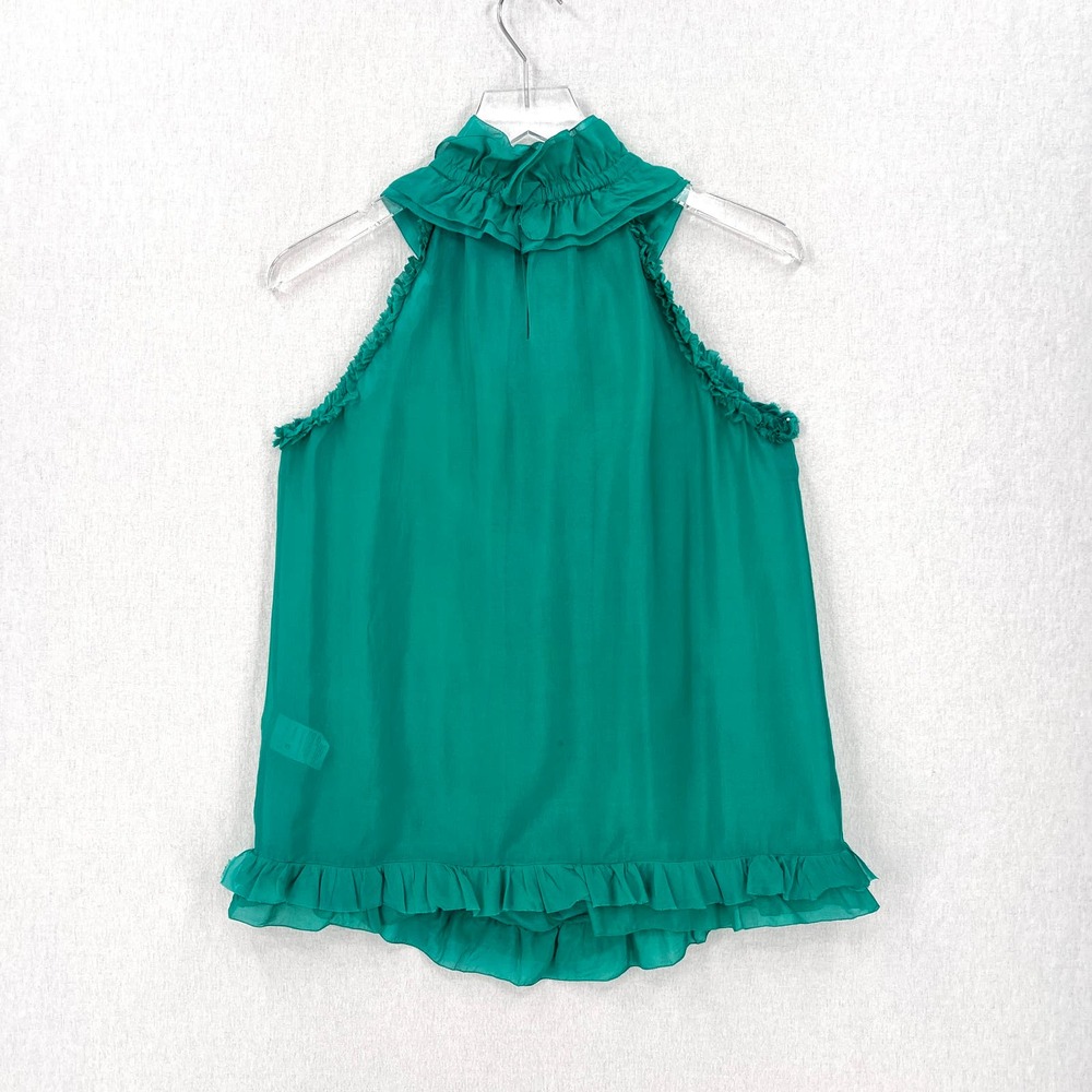 DOLCE & GABBANA Silk Sleeveless Top Womens 40 Green Black Ruffle Bow Blouse - Picture 6 of 16